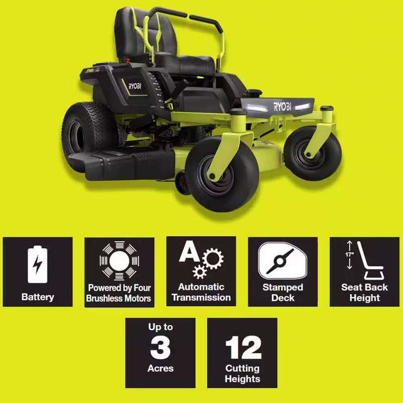 Ryobi 42 in. 100 Ah Battery Electric Riding Zero Turn Mower